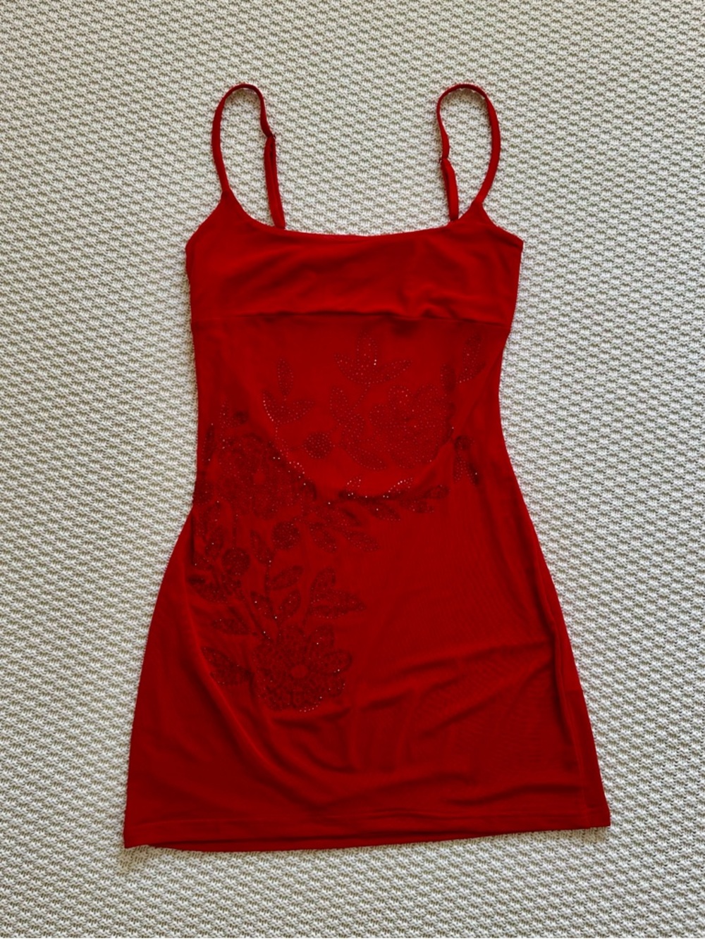 Red Mini Dress with Gemstones